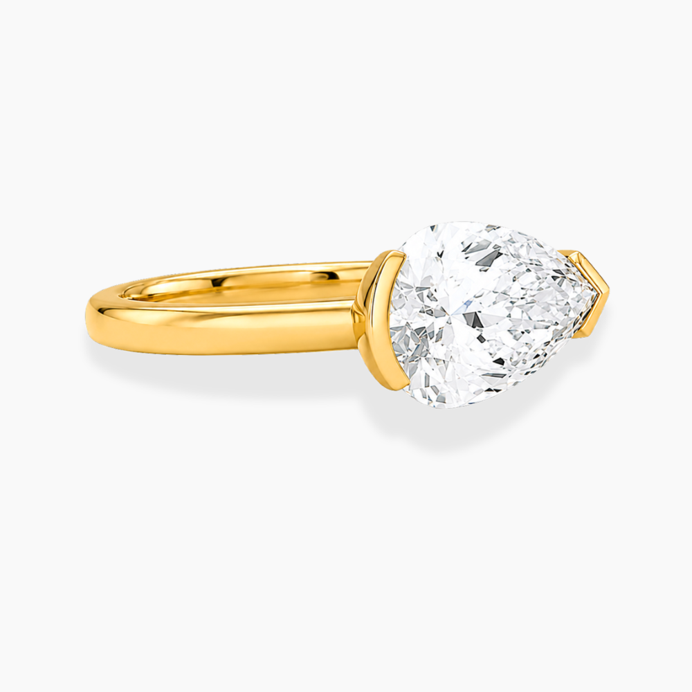 Lavinia East-West Half-Bezel Solitaire Pear Lab Grown Diamond Engagement Ring  in 18K Gold