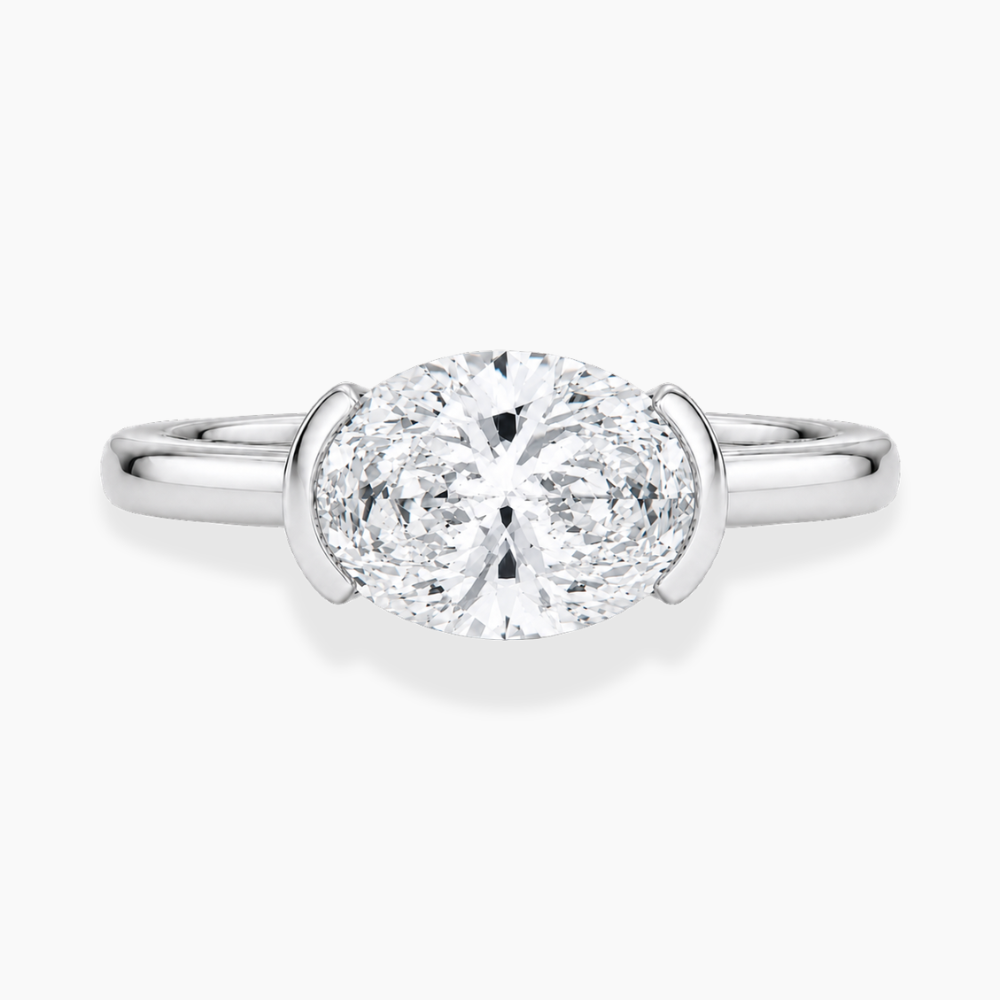 Lavinia East-West Half-Bezel Solitaire Oval Lab Grown Diamond Engagement Ring  in 18K Gold