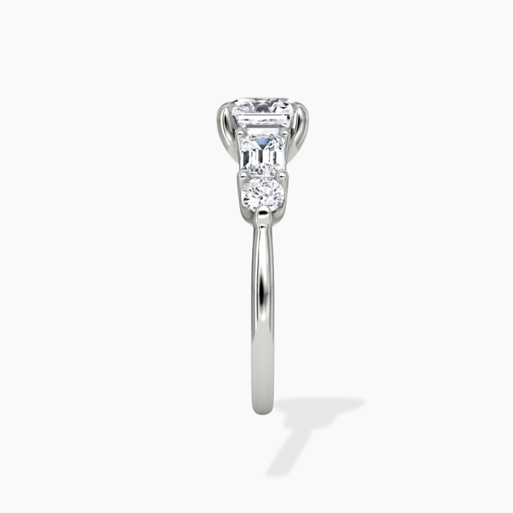 Leona Accents Asscher (Round and Baguette Side Stones) Lab Grown Diamond Engagement Ring in 18K Gold