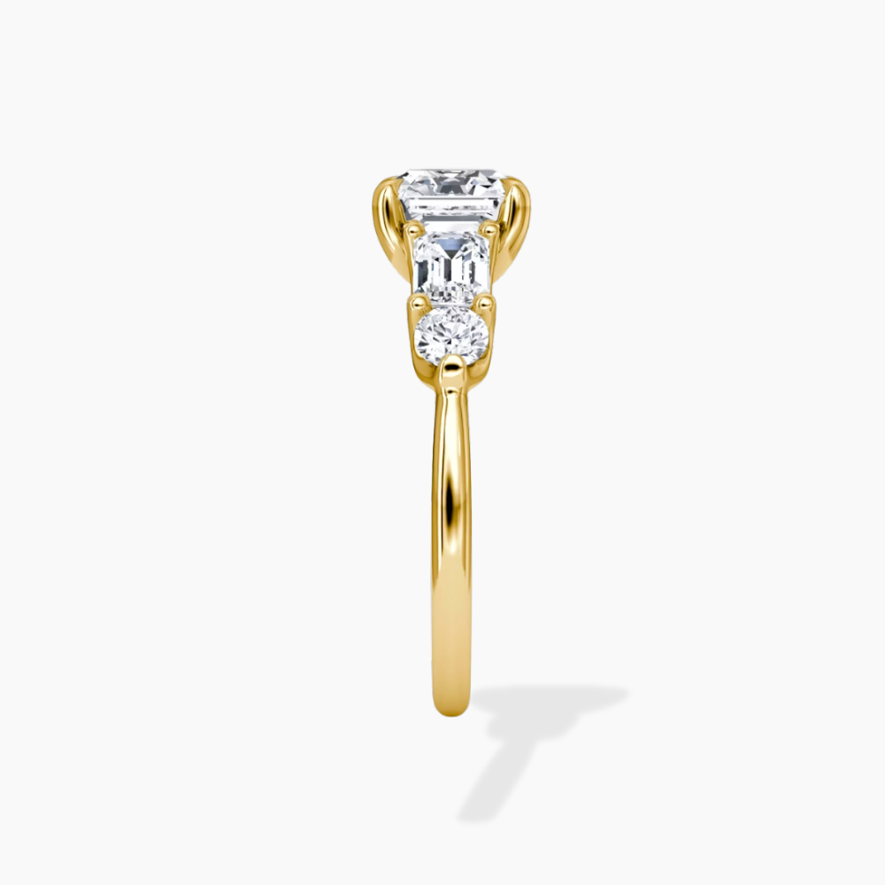 Leona Accents Asscher (Round and Baguette Side Stones) Lab Grown Diamond Engagement Ring in 18K Gold