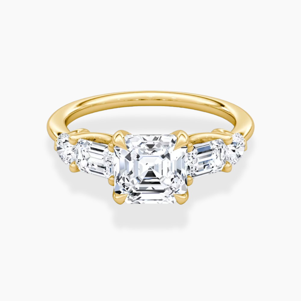 Leona Accents Asscher (Round and Baguette Side Stones) Lab Grown Diamond Engagement Ring in 18K Gold