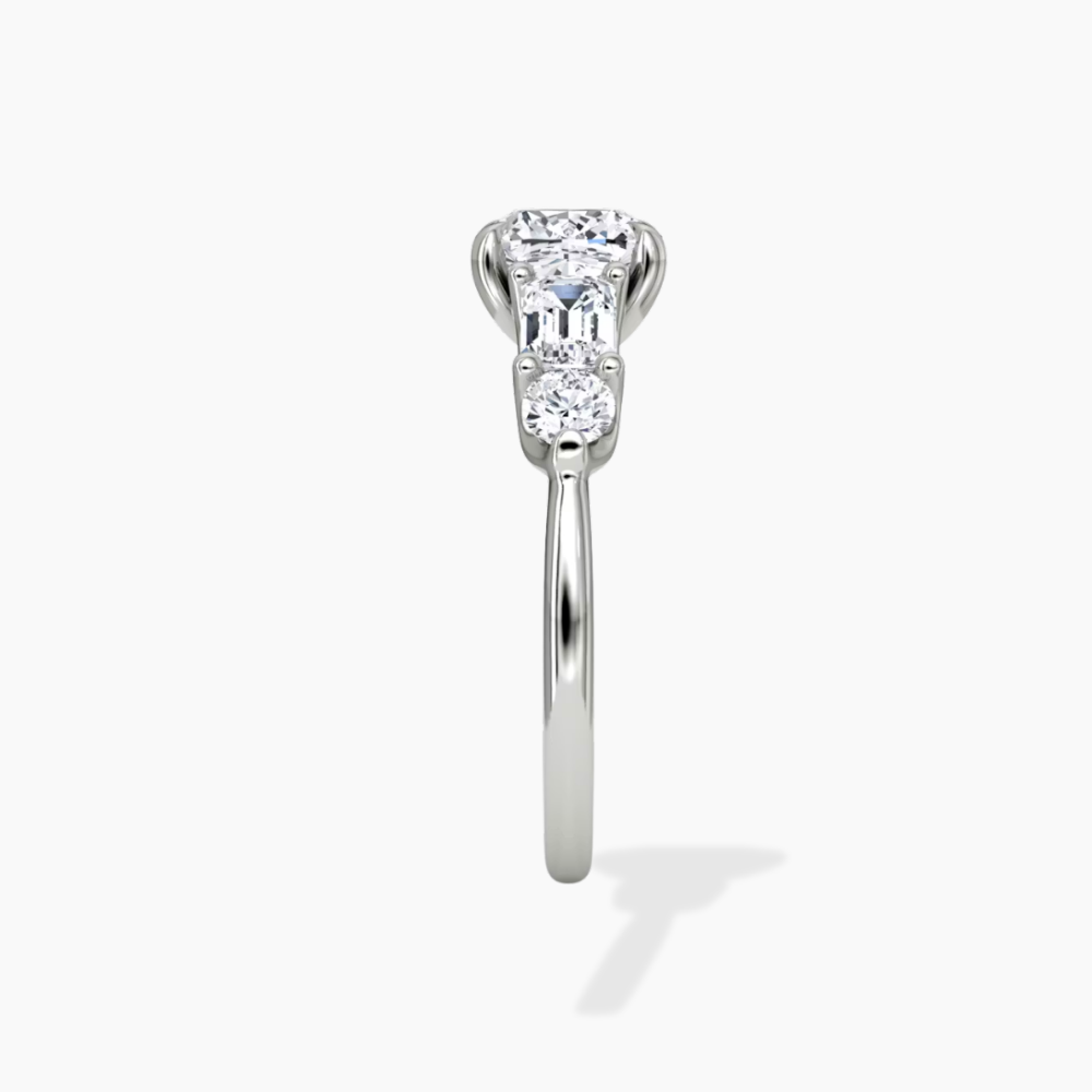 Leona Accents Cushion (Round and Baguette Side Stones) Lab Grown Diamond Engagement Ring in 18K Gold
