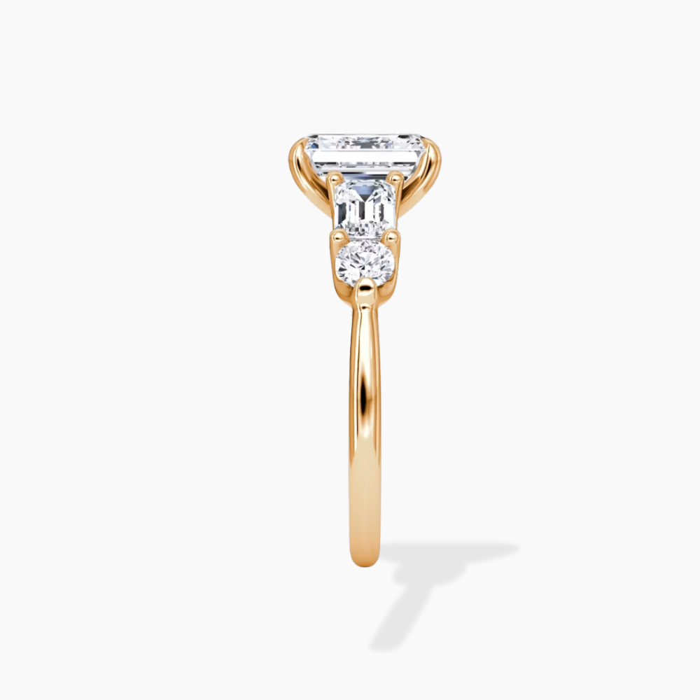 Leona Accents Emerald (Round and Baguette Side Stones) Lab Grown Diamond Engagement Ring in 18K Gold