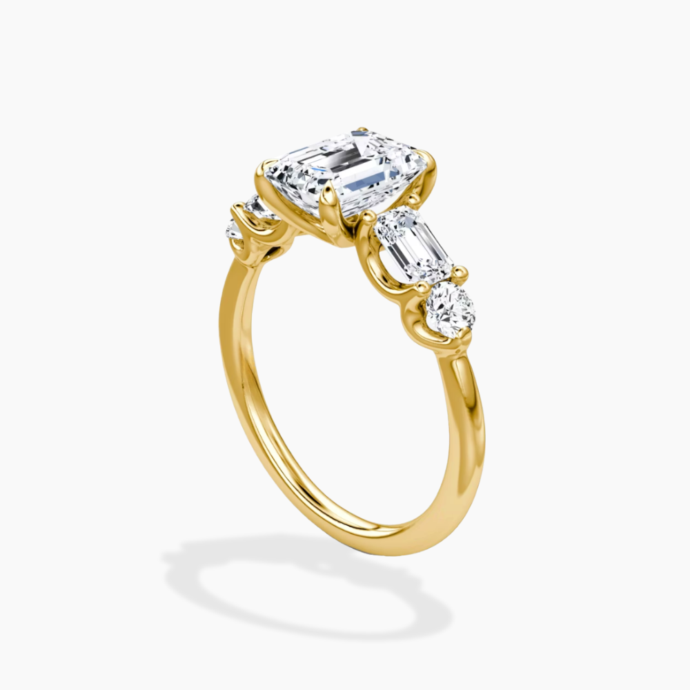 Leona Accents Emerald (Round and Baguette Side Stones) Lab Grown Diamond Engagement Ring in 18K Gold