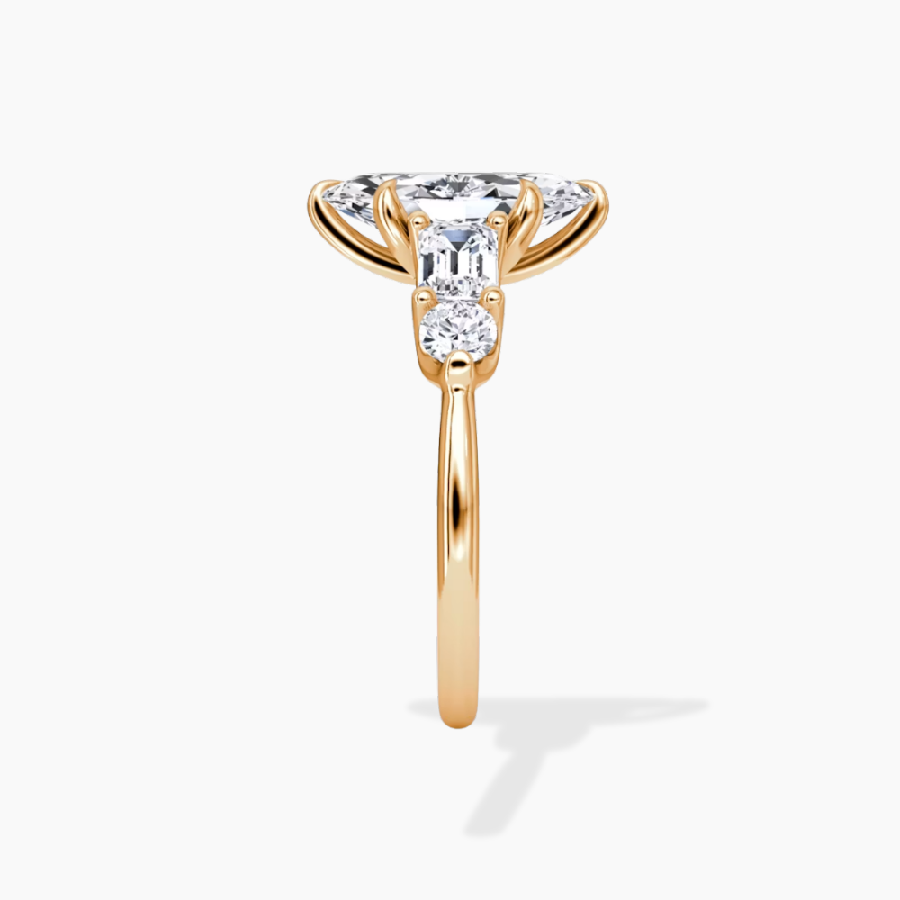 Leona Accents Marquise (Round and Baguette Side Stones) Lab Grown Diamond Engagement Ring in 18K Gold