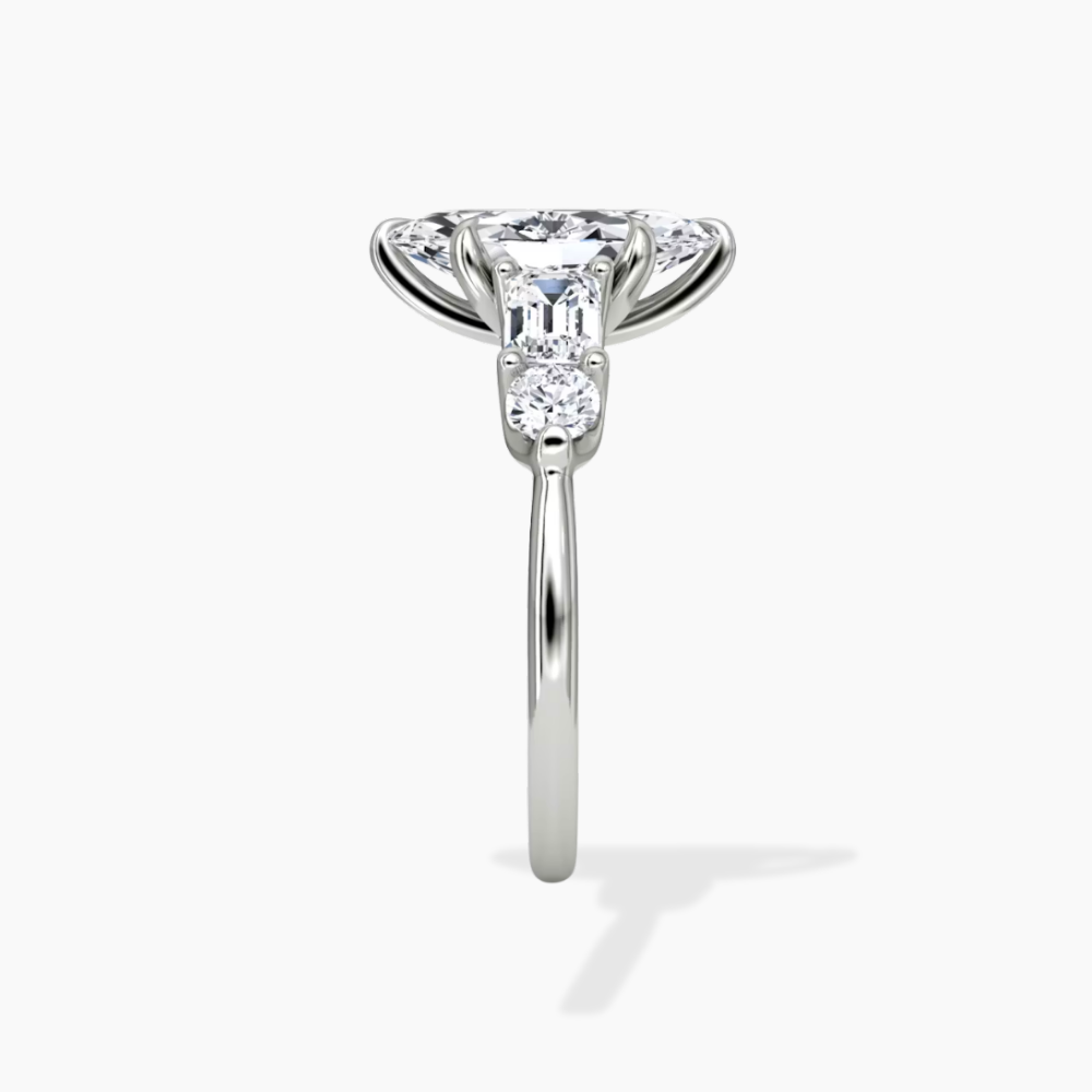 Leona Accents Marquise (Round and Baguette Side Stones) Lab Grown Diamond Engagement Ring in 18K Gold