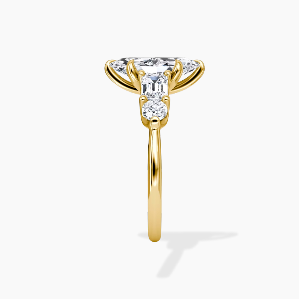 Leona Accents Marquise (Round and Baguette Side Stones) Lab Grown Diamond Engagement Ring in 18K Gold