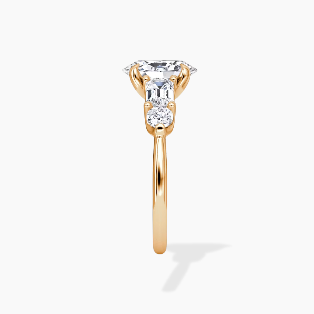 Leona Accents Oval (Round and Baguette Side Stones) Lab Grown Diamond Engagement Ring in 18K Gold