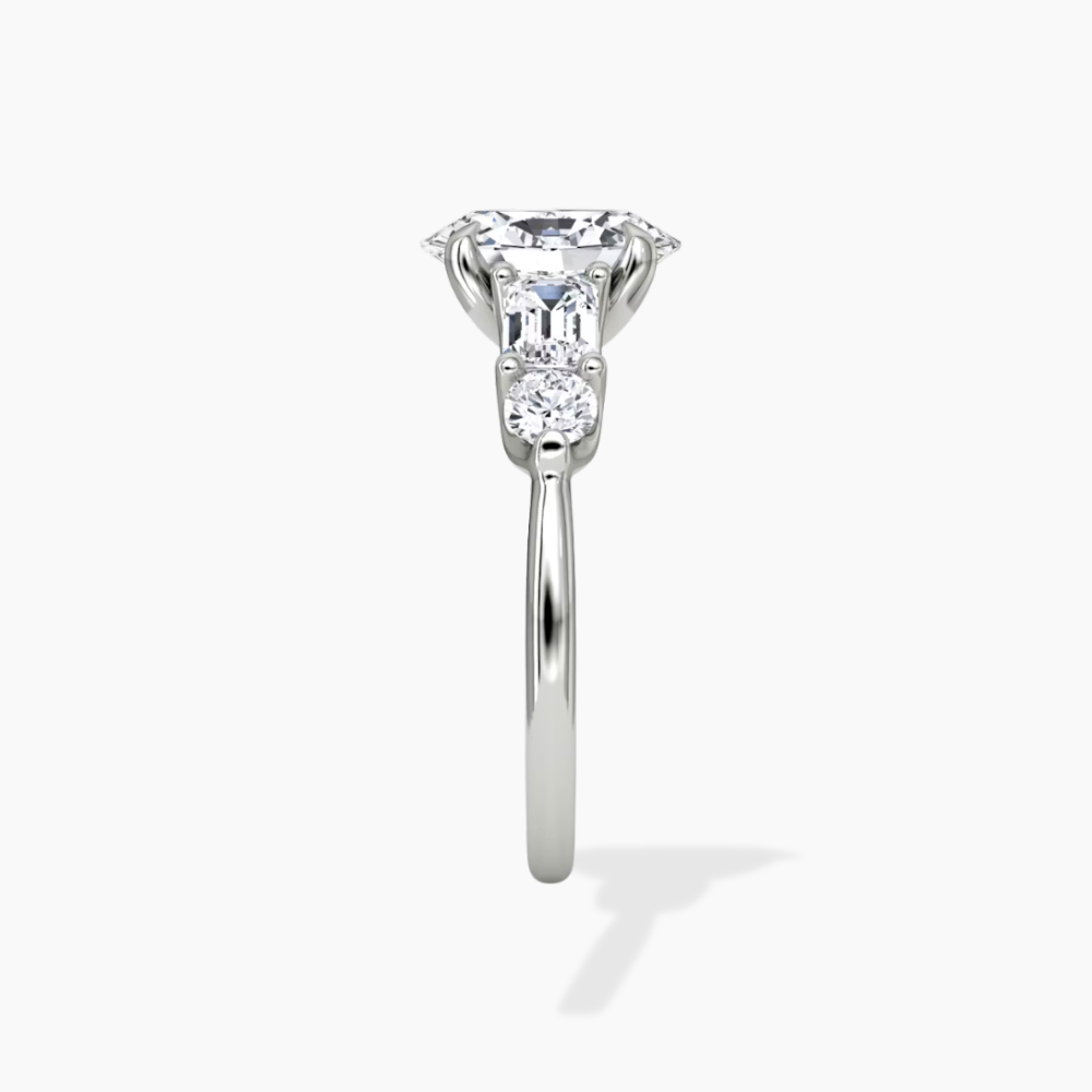 Leona Accents Oval (Round and Baguette Side Stones) Lab Grown Diamond Engagement Ring in 18K Gold