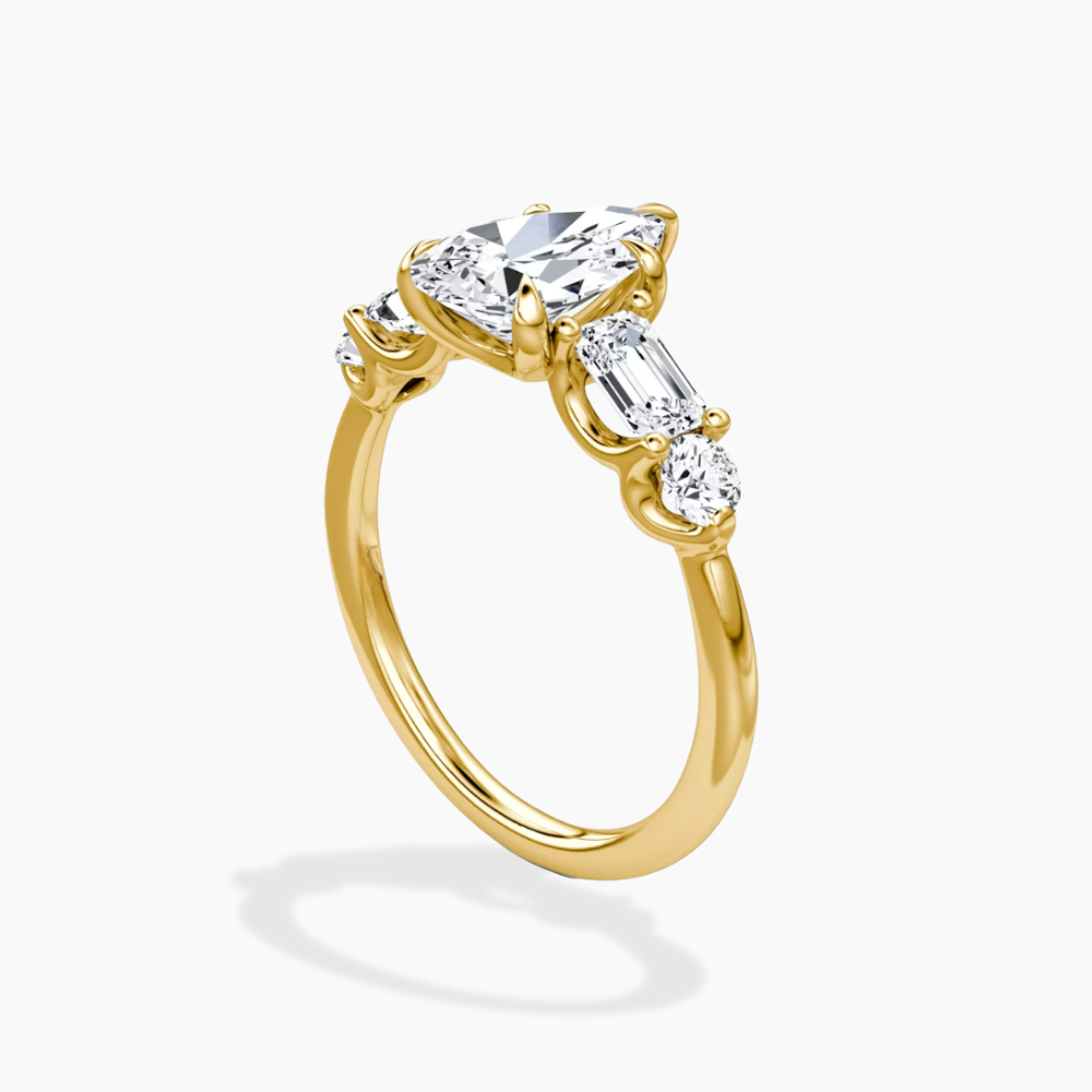Leona Accents Pear (Round and Baguette Side Stones) Lab Grown Diamond Engagement Ring in 18K Gold