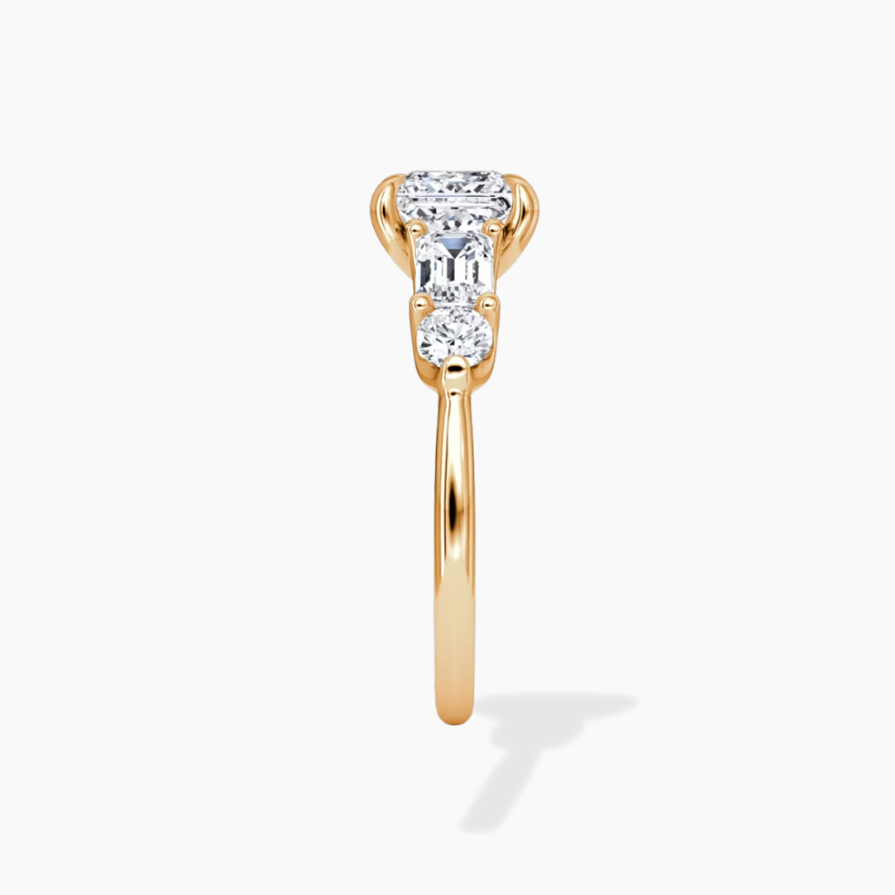 Leona Accents Princess (Round and Baguette Side Stones) Lab Grown Diamond Engagement Ring in 18K Gold