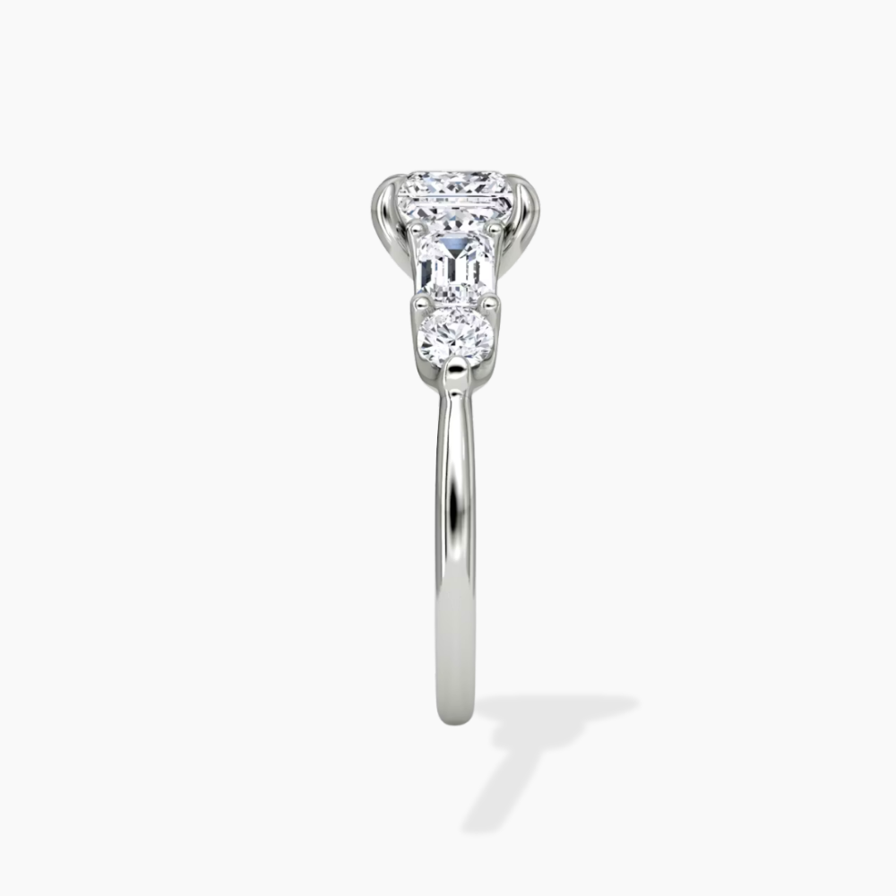 Leona Accents Princess (Round and Baguette Side Stones) Lab Grown Diamond Engagement Ring in 18K Gold