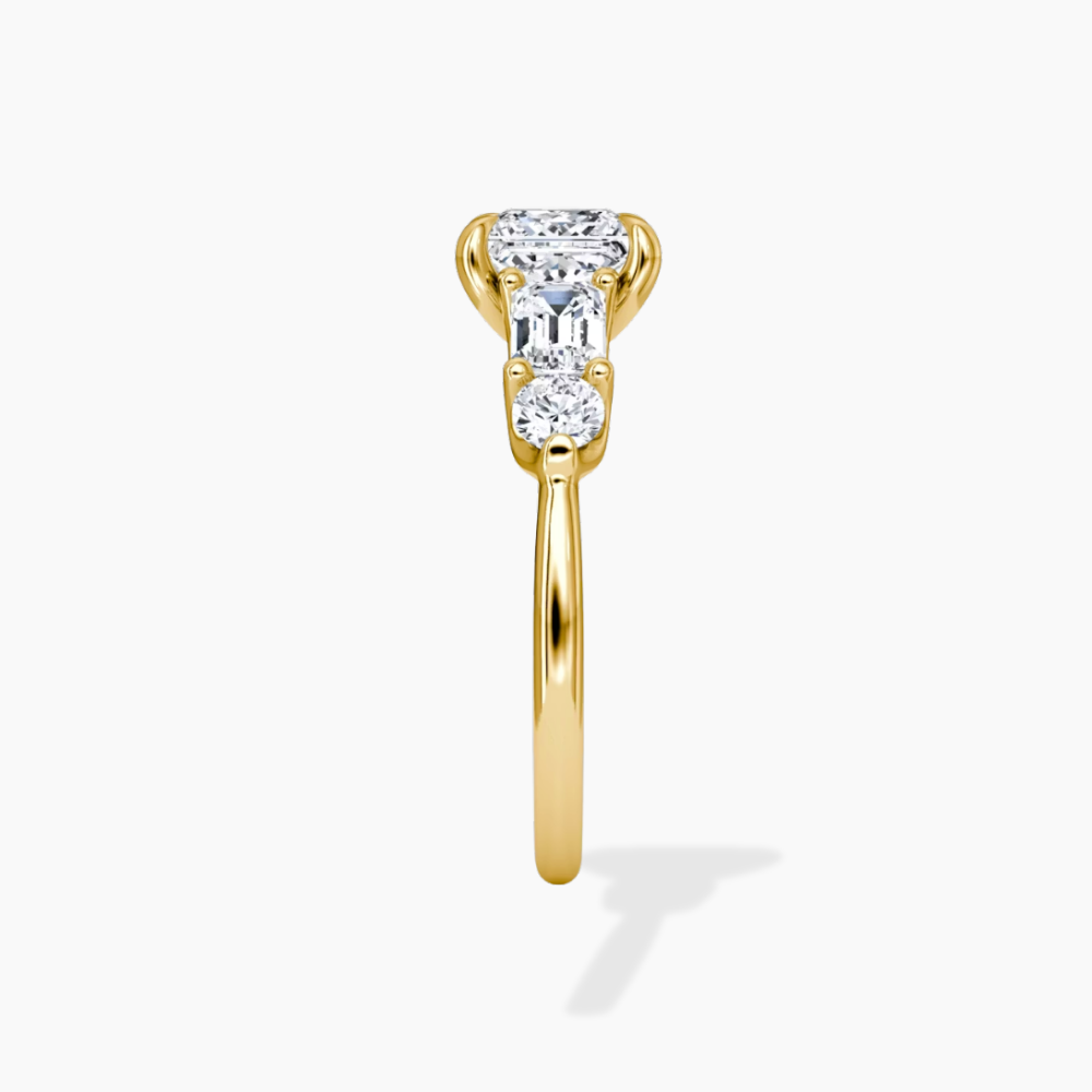 Leona Accents Princess (Round and Baguette Side Stones) Lab Grown Diamond Engagement Ring in 18K Gold