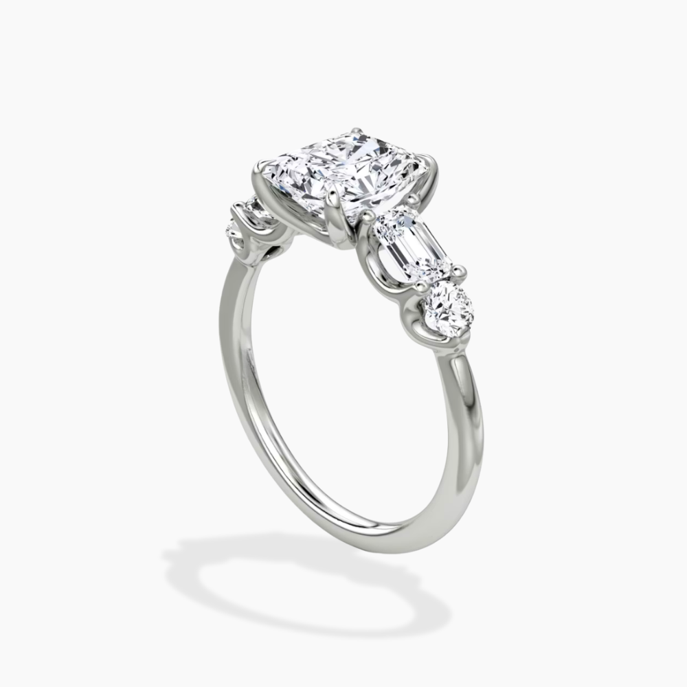 Leona Accents Radiant (Round and Baguette Side Stones) Lab Grown Diamond Engagement Ring in 18K Gold