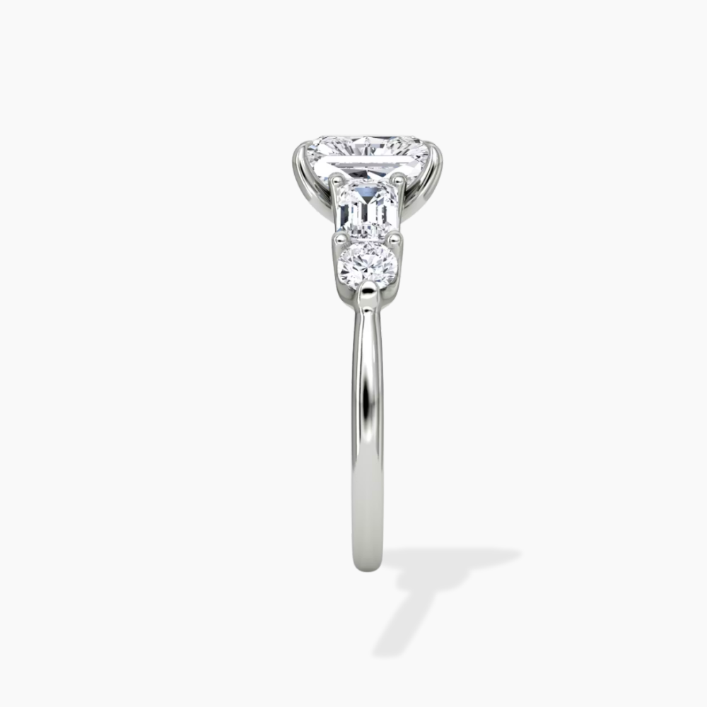 Leona Accents Radiant (Round and Baguette Side Stones) Lab Grown Diamond Engagement Ring in 18K Gold