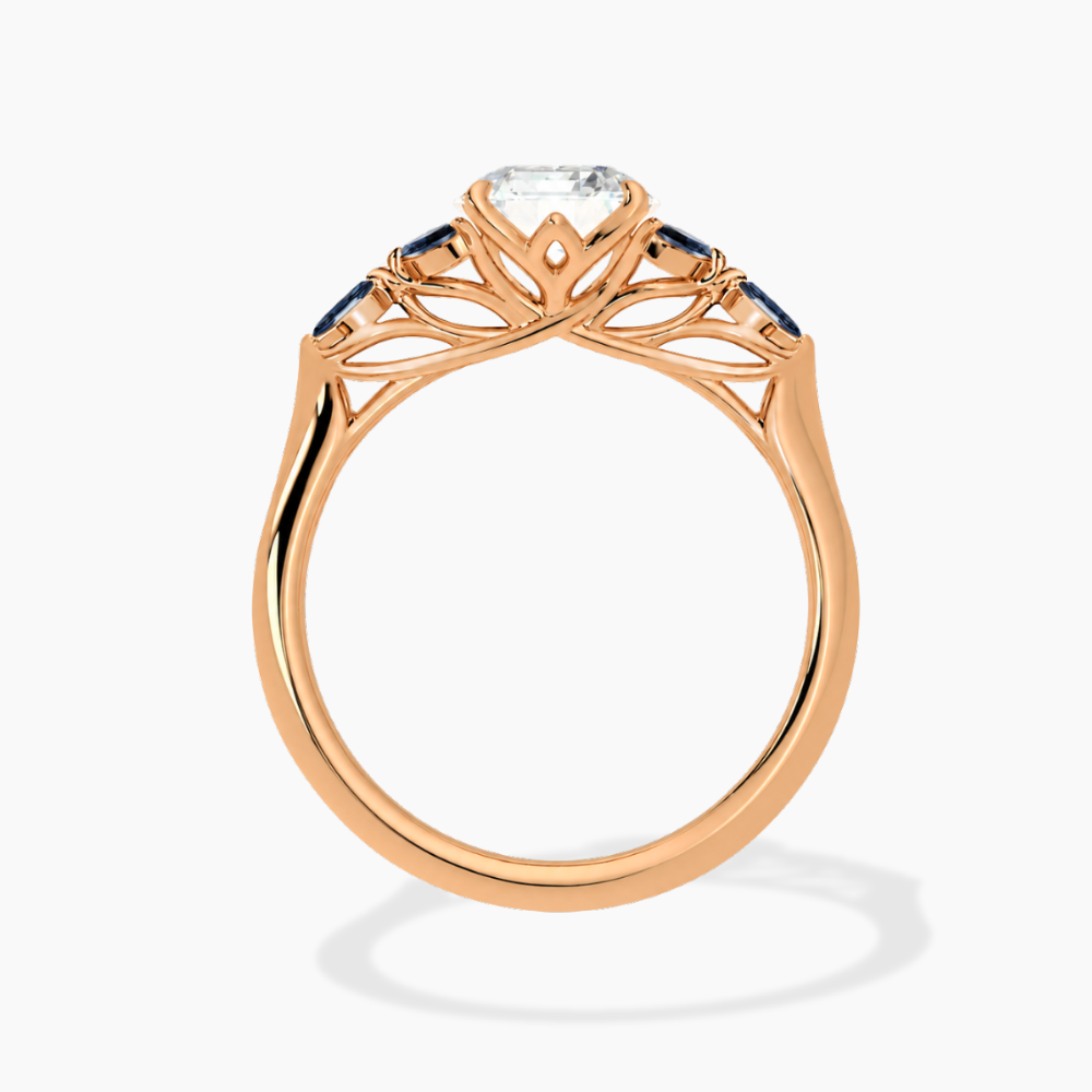 Lima Accents (Blue Marquise Sides) Emerald Lab Grown Diamond Engagement Ring in 18K Gold
