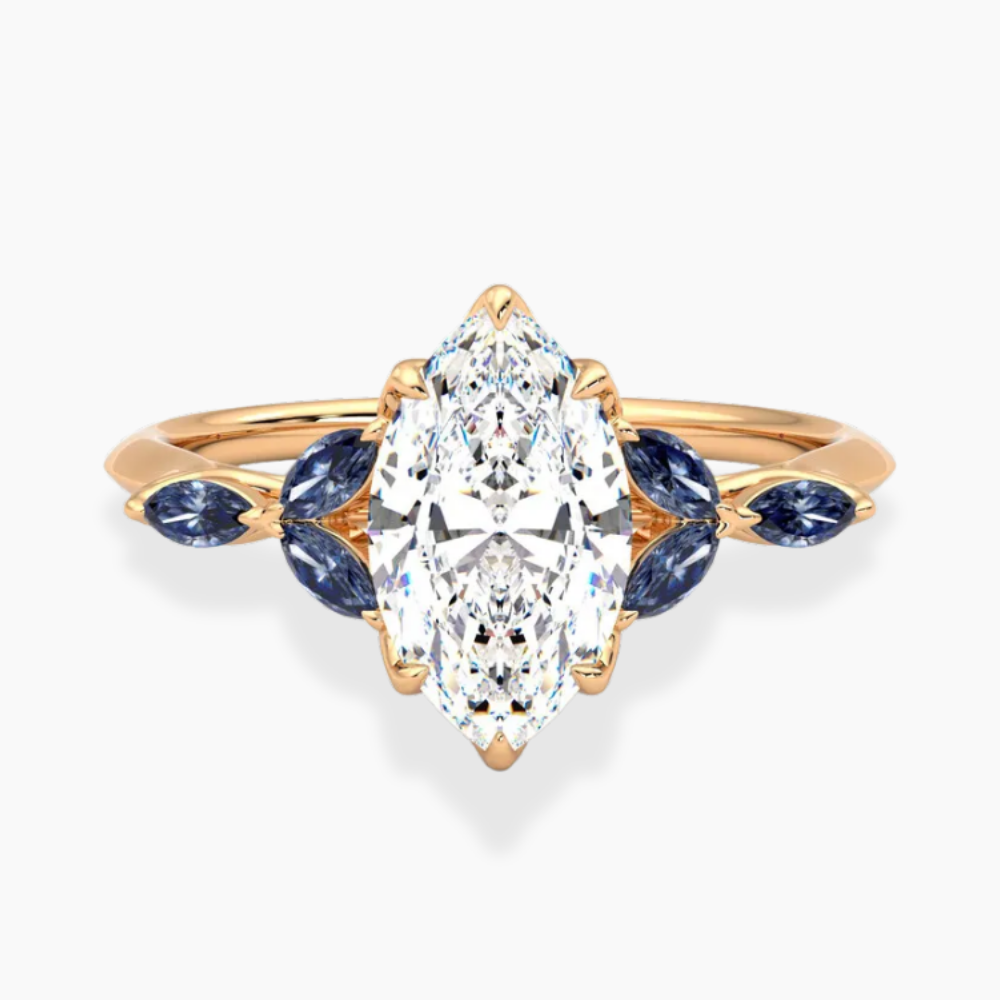 Lima Accents (Blue Marquise Sides) Marquise Lab Grown Diamond Engagement Ring in 18K Gold
