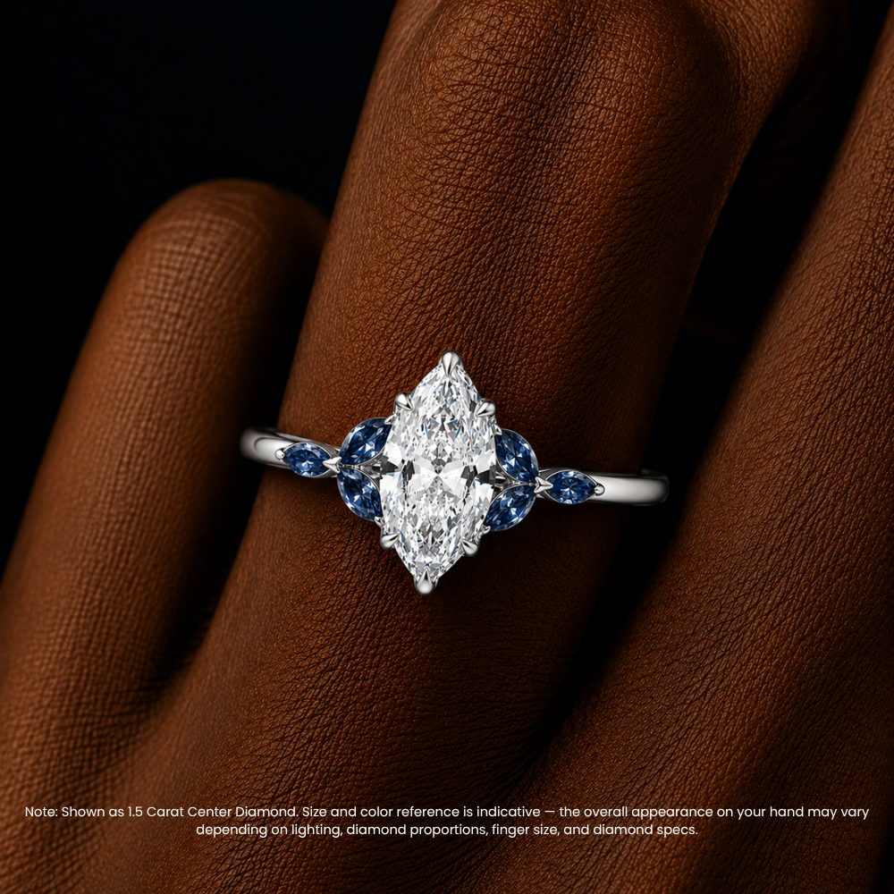 Lima Accents (Blue Marquise Sides) Marquise Lab Grown Diamond Engagement Ring in 18K Gold