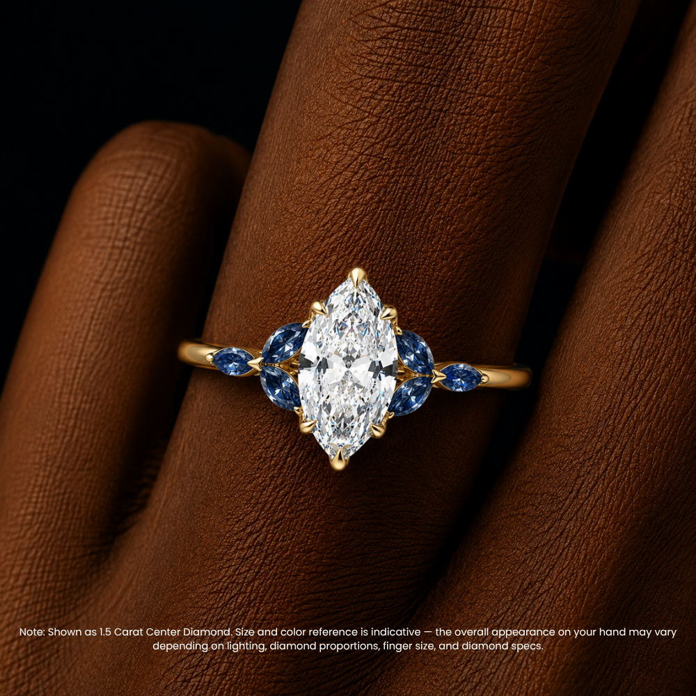 Lima Accents (Blue Marquise Sides) Marquise Lab Grown Diamond Engagement Ring in 18K Gold