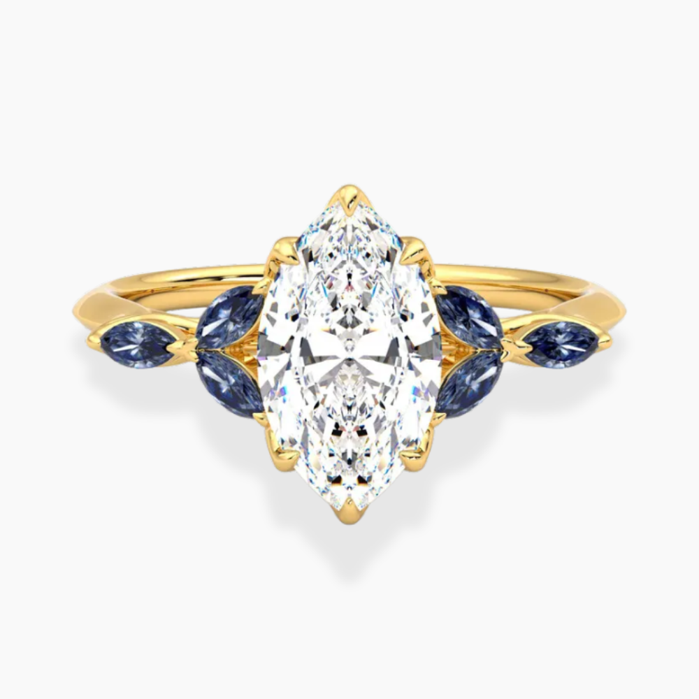 Lima Accents (Blue Marquise Sides) Marquise Lab Grown Diamond Engagement Ring in 18K Gold