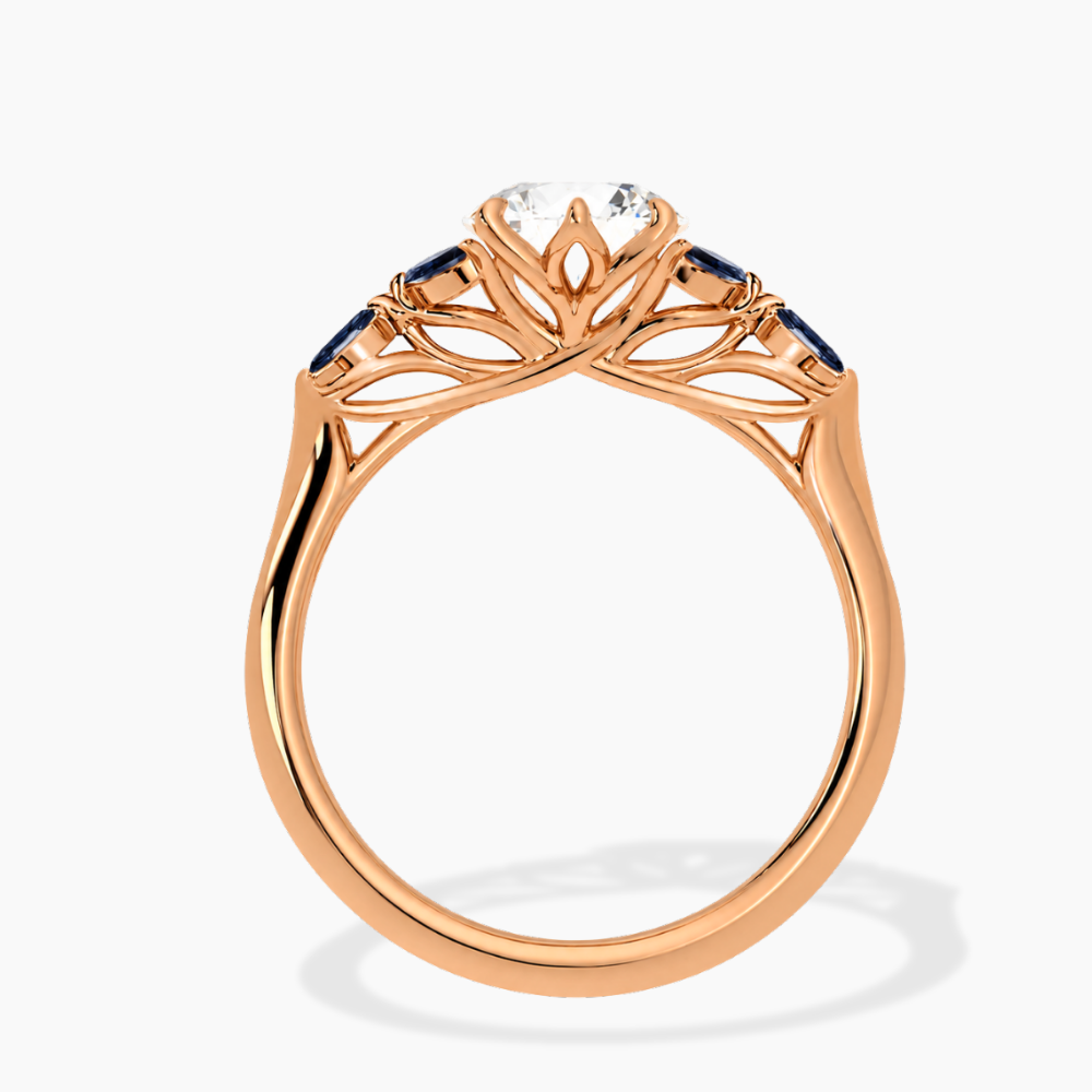 Lima Accents (Blue Marquise Sides) Round Lab Grown Diamond Engagement Ring in 18K Gold