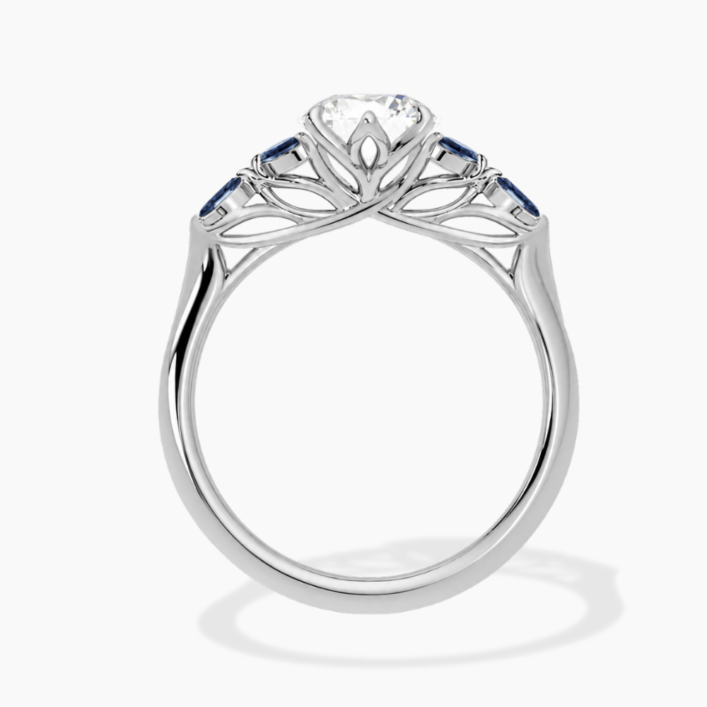 Lima Accents (Blue Marquise Sides) Round Lab Grown Diamond Engagement Ring in 18K Gold