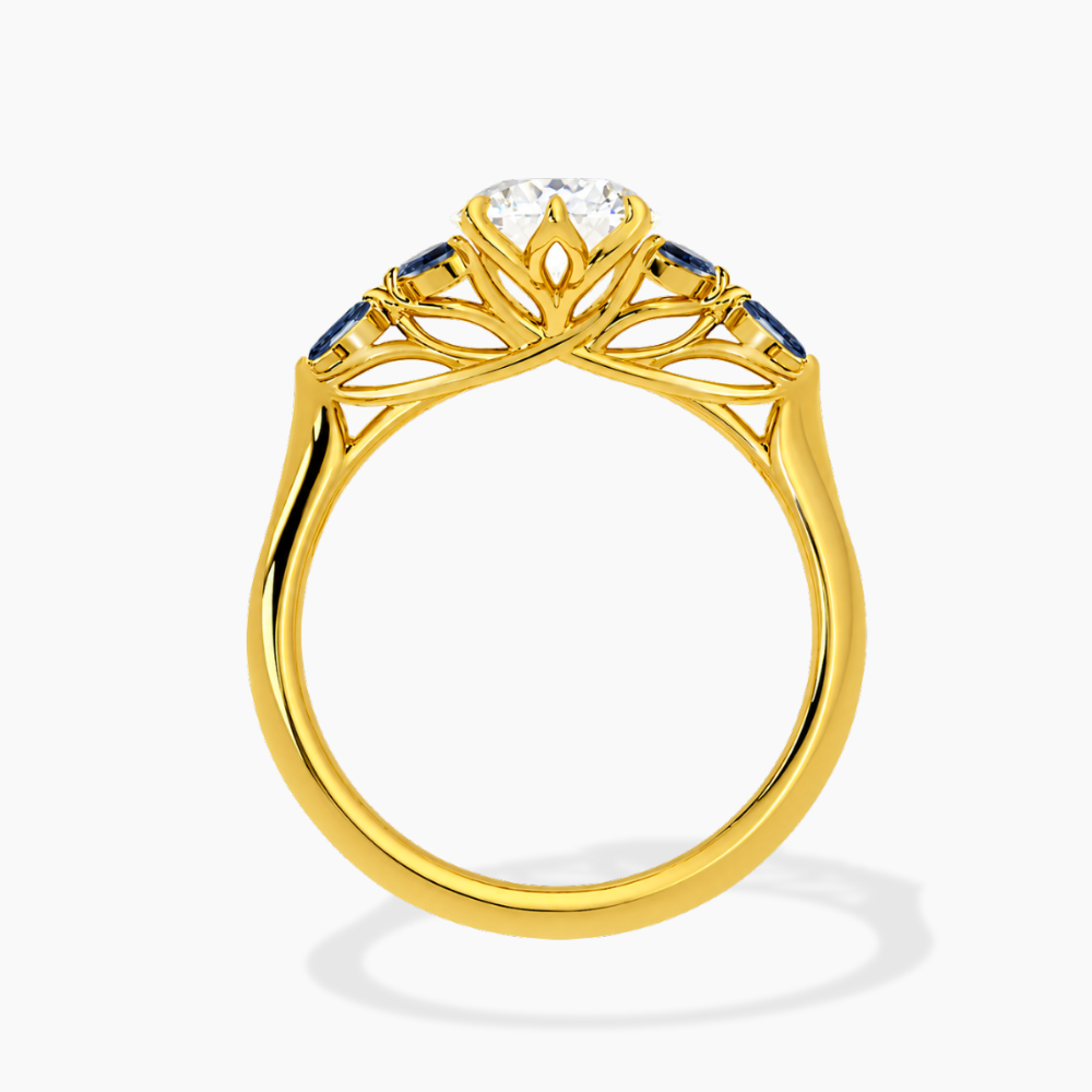 Lima Accents (Blue Marquise Sides) Round Lab Grown Diamond Engagement Ring in 18K Gold