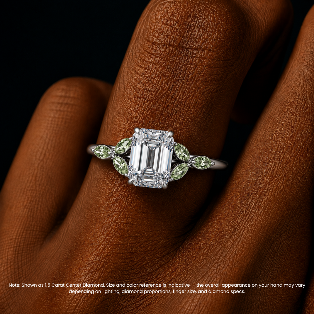 Lima Accents (Green Marquise Sides) Emerald Lab Grown Diamond Engagement Ring in 18K Gold