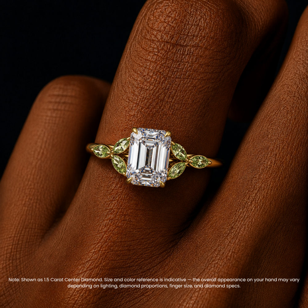 Lima Accents (Green Marquise Sides) Emerald Lab Grown Diamond Engagement Ring in 18K Gold