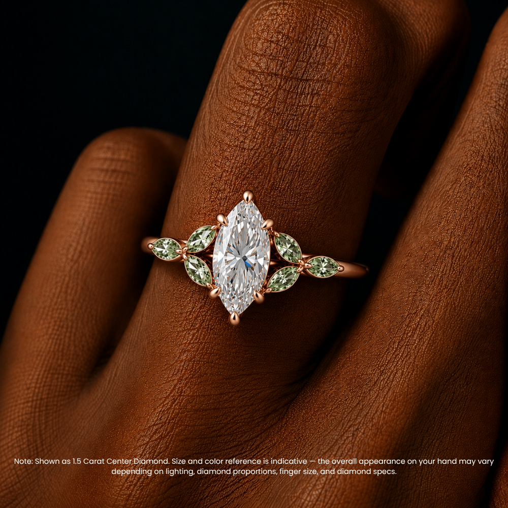 Lima Accents (Green Marquise Sides) Marquise Lab Grown Diamond Engagement Ring in 18K Gold