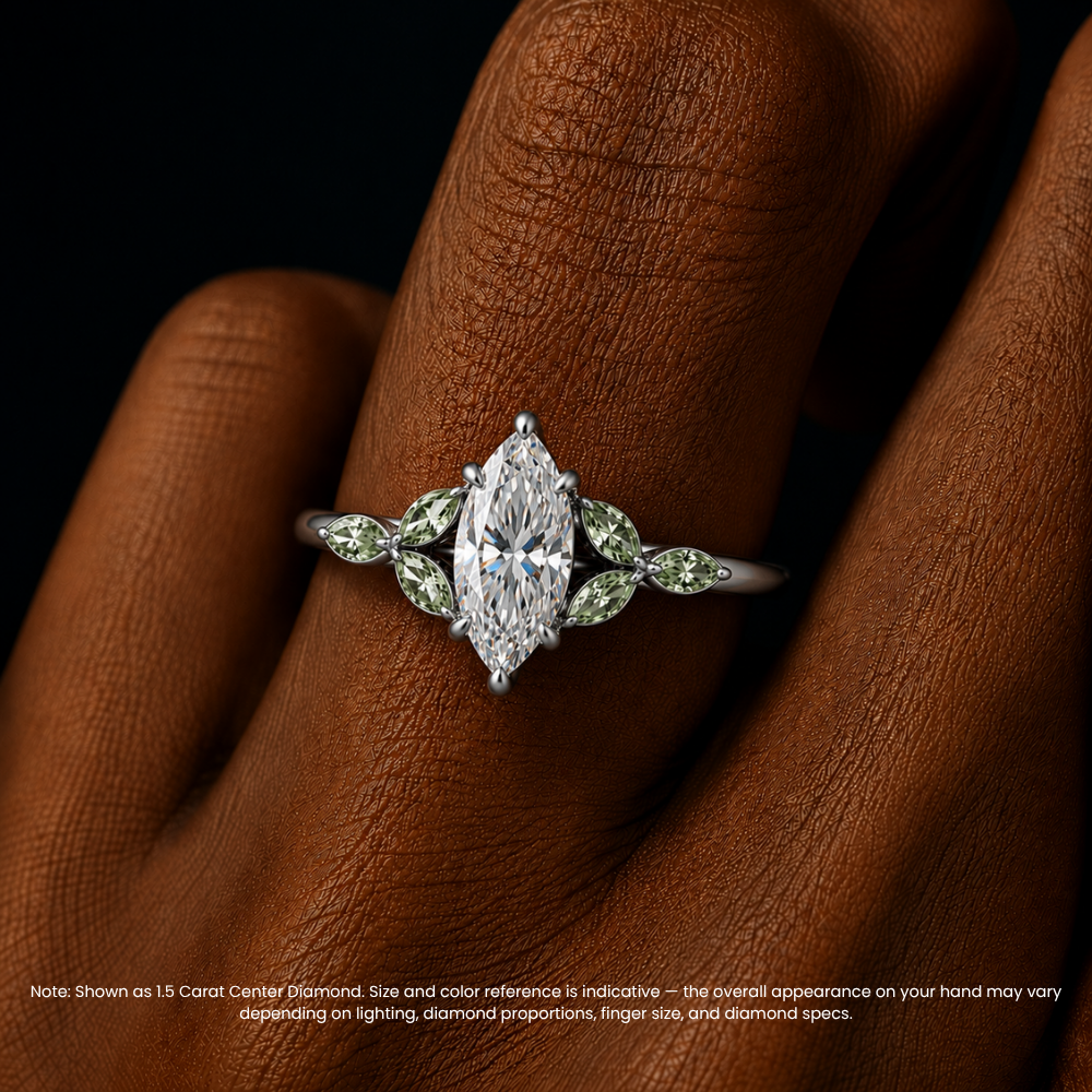 Lima Accents (Green Marquise Sides) Marquise Lab Grown Diamond Engagement Ring in 18K Gold