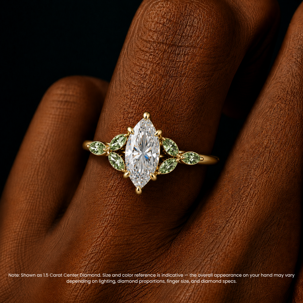 Lima Accents (Green Marquise Sides) Marquise Lab Grown Diamond Engagement Ring in 18K Gold