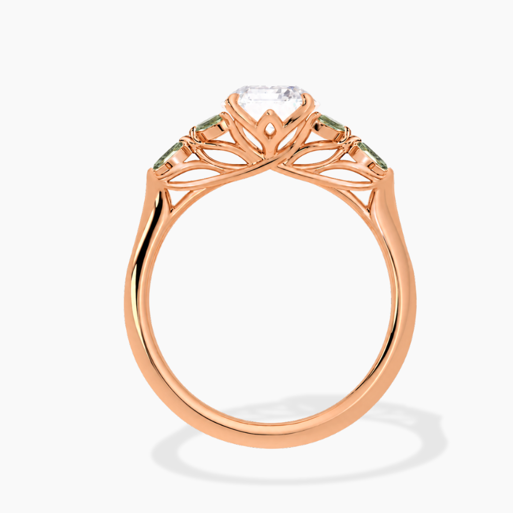 Lima Accents (Green Marquise Sides) Oval Lab Grown Diamond Engagement Ring in 18K Gold