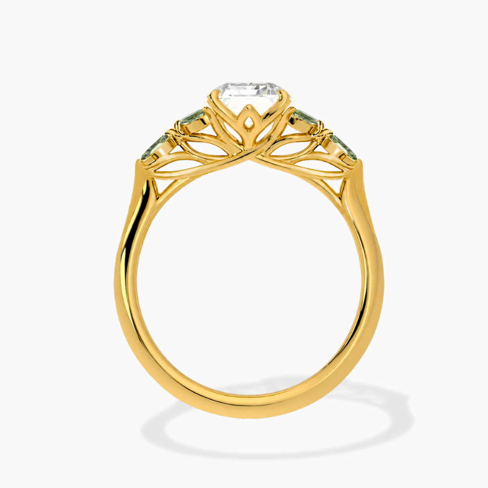 Lima Accents (Green Marquise Sides) Oval Lab Grown Diamond Engagement Ring in 18K Gold