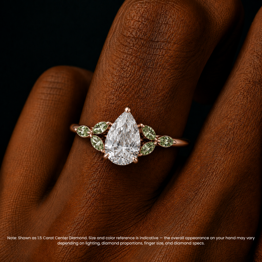 Lima Accents (Green Marquise Sides) Pear Lab Grown Diamond Engagement Ring in 18K Gold