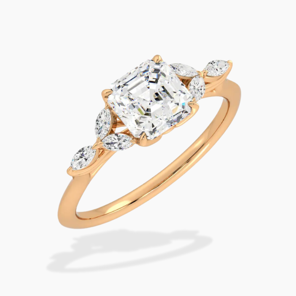 Lima Accents (Marquise Sides) Asscher Lab Grown Diamond Engagement Ring in 18K Gold