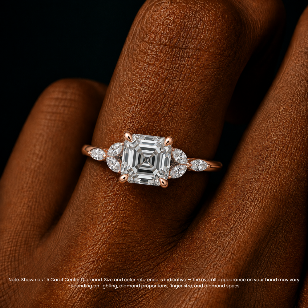 Lima Accents (Marquise Sides) Asscher Lab Grown Diamond Engagement Ring in 18K Gold