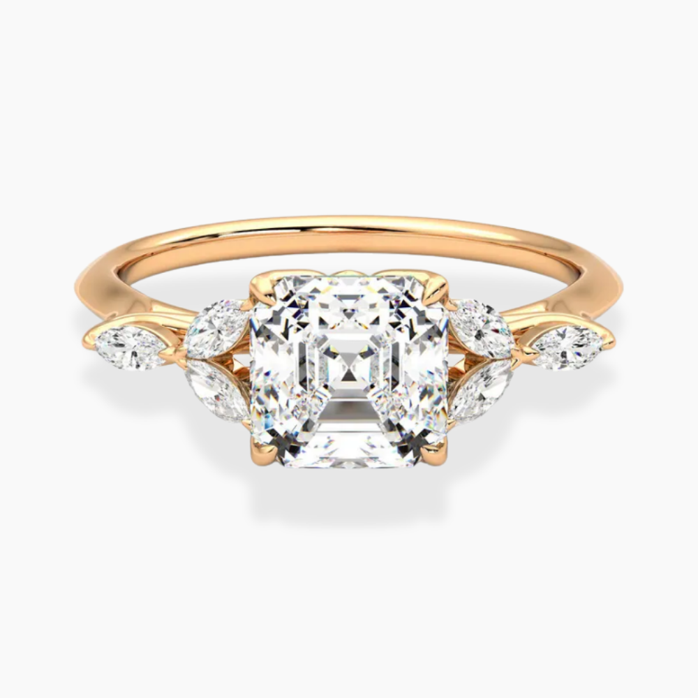 Lima Accents (Marquise Sides) Asscher Lab Grown Diamond Engagement Ring in 18K Gold