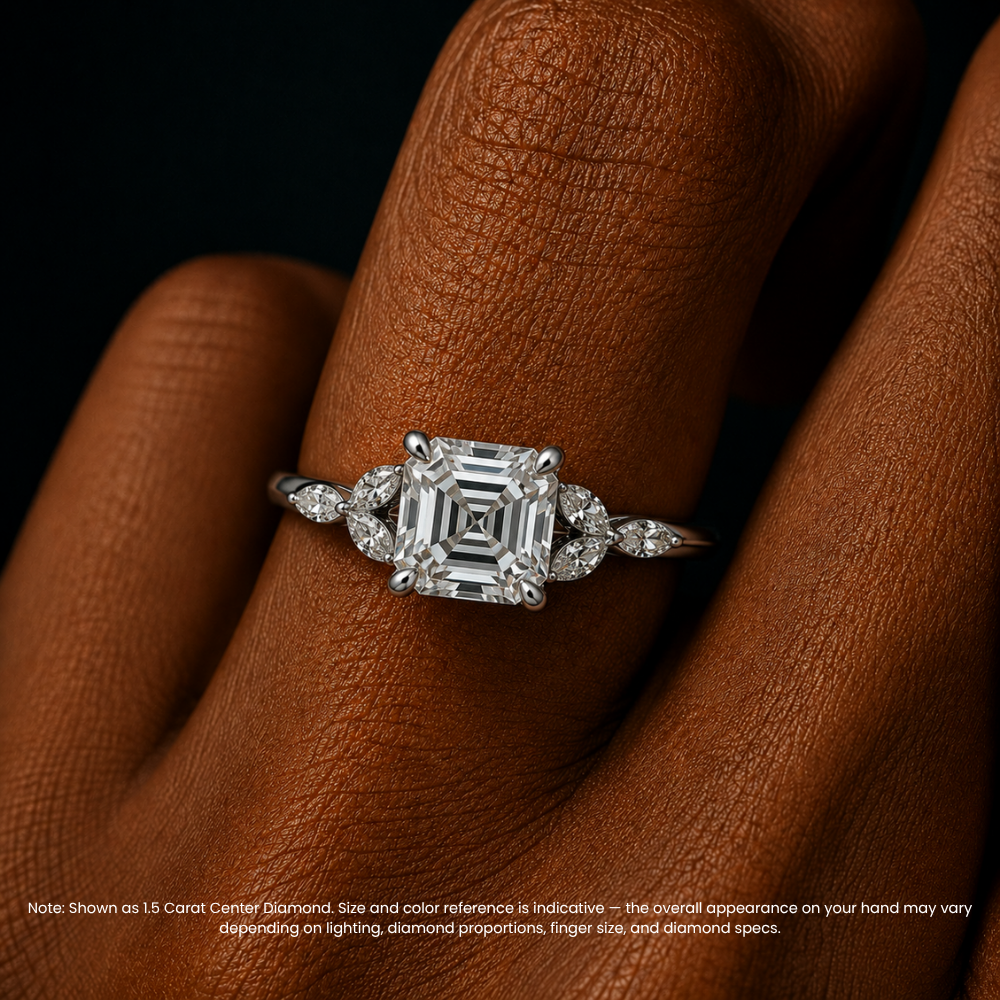 Lima Accents (Marquise Sides) Asscher Lab Grown Diamond Engagement Ring in 18K Gold