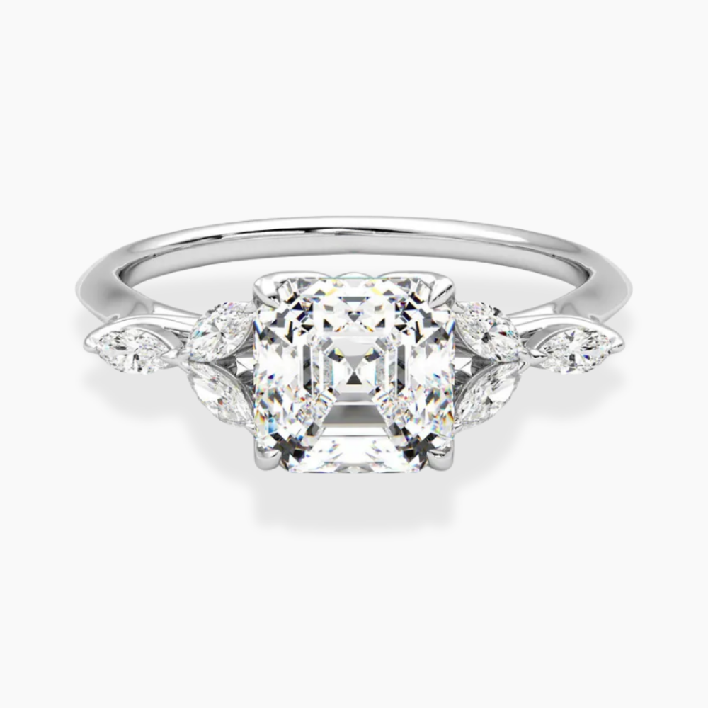 Lima Accents (Marquise Sides) Asscher Lab Grown Diamond Engagement Ring in 18K Gold