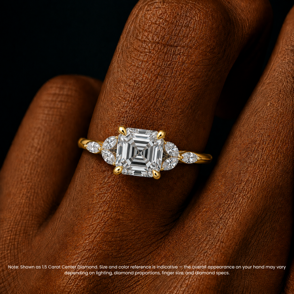 Lima Accents (Marquise Sides) Asscher Lab Grown Diamond Engagement Ring in 18K Gold