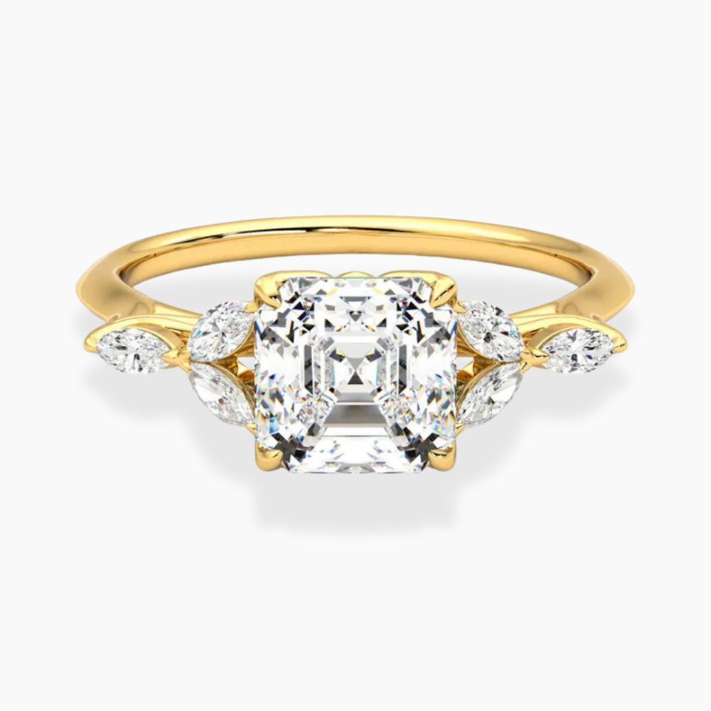 Lima Accents (Marquise Sides) Asscher Lab Grown Diamond Engagement Ring in 18K Gold