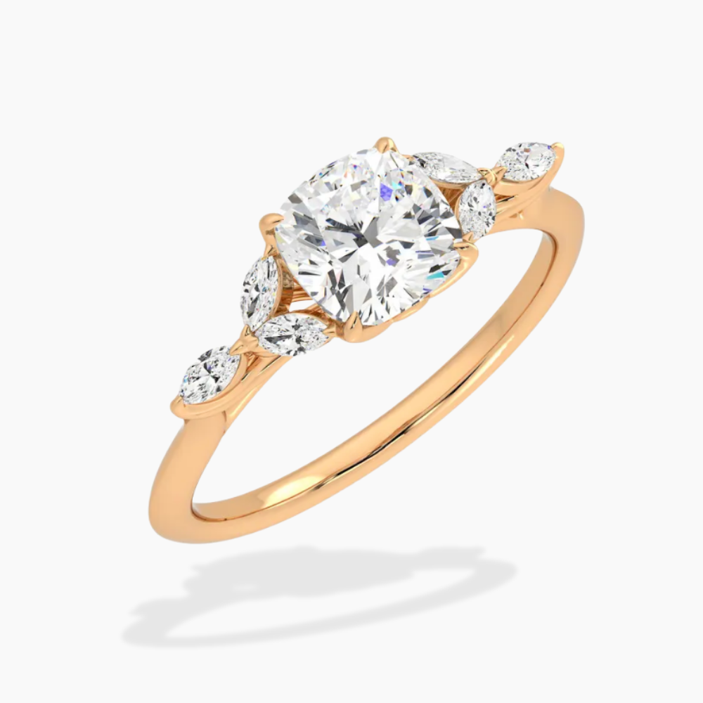 Lima Accents (Marquise Sides) Cushion Lab Grown Diamond Engagement Ring in 18K Gold