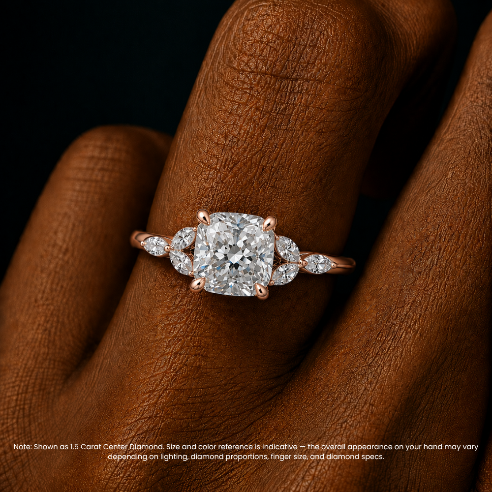 Lima Accents (Marquise Sides) Cushion Lab Grown Diamond Engagement Ring in 18K Gold