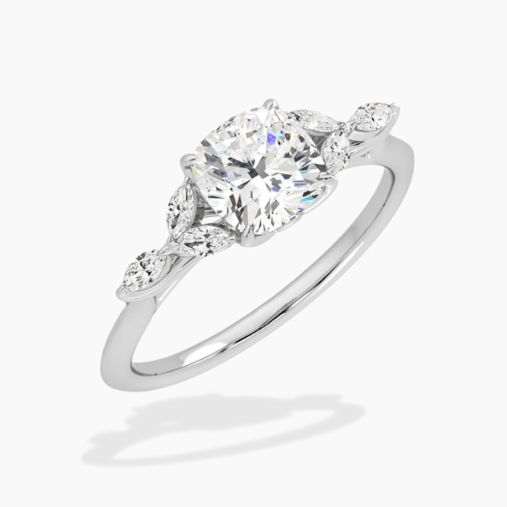 Lima Accents (Marquise Sides) Cushion Lab Grown Diamond Engagement Ring in 18K Gold