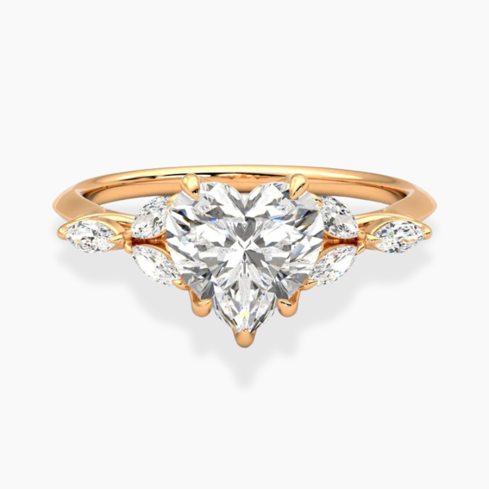 Lima Accents (Marquise Sides) Heart Lab Grown Diamond Engagement Ring in 18K Gold