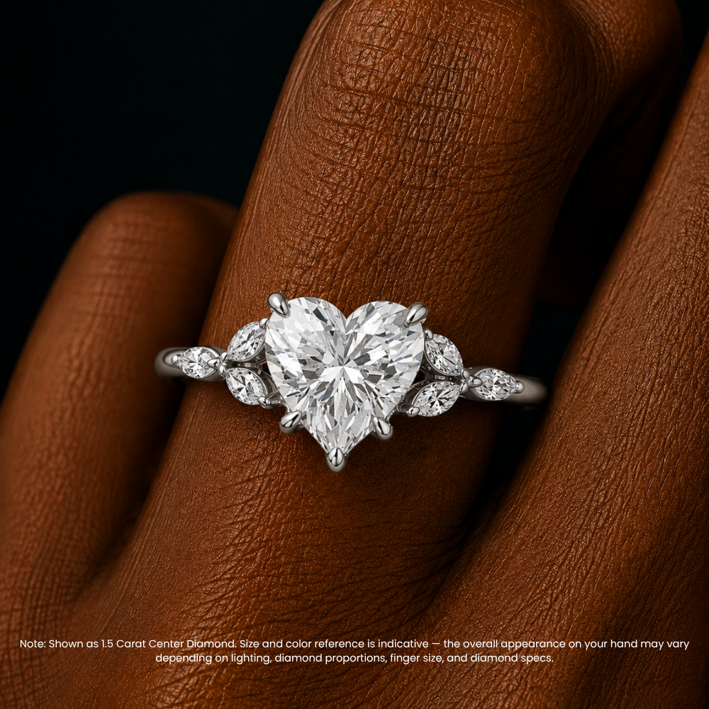 Lima Accents (Marquise Sides) Heart Lab Grown Diamond Engagement Ring in 18K Gold