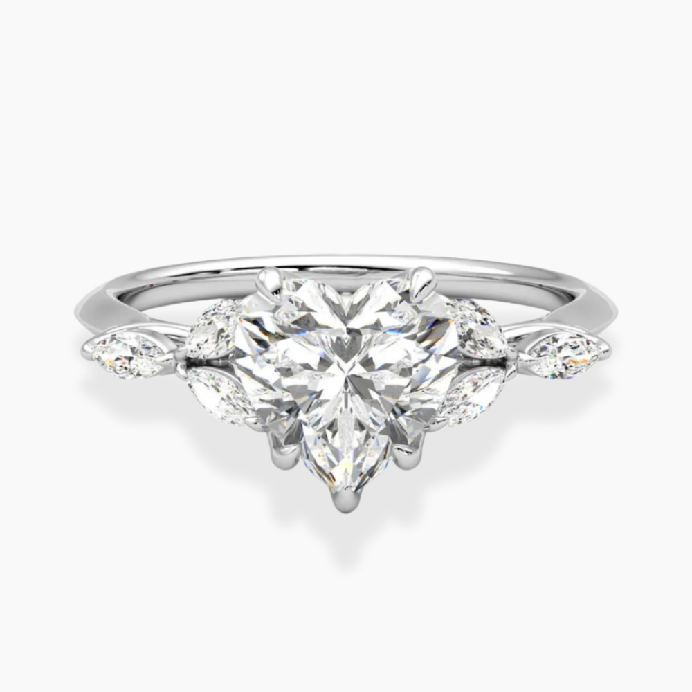 Lima Accents (Marquise Sides) Heart Lab Grown Diamond Engagement Ring in 18K Gold