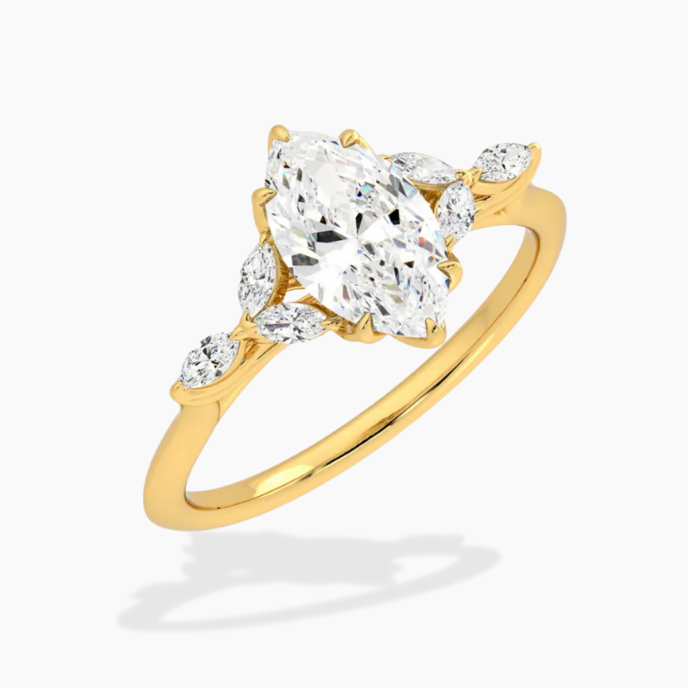 Lima Accents (Marquise Sides) Marquise Lab Grown Diamond Engagement Ring in 18K Gold