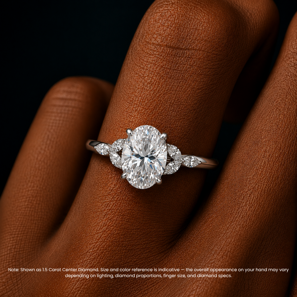 Lima Accents (Marquise Sides) Oval Lab Grown Diamond Engagement Ring in 18K Gold